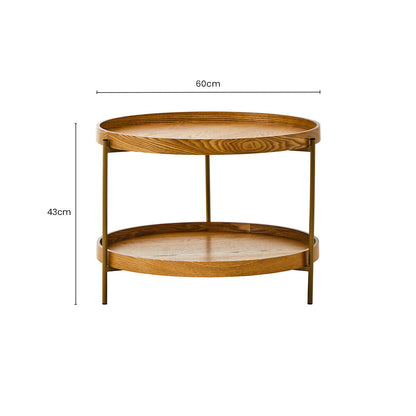 Natural Wood Veneer Round Two-Tier Side Table, Viborg