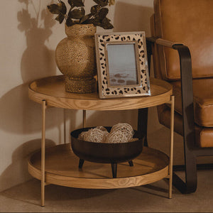 Viborg Natural Wood Veneer 2 Tier Side Table