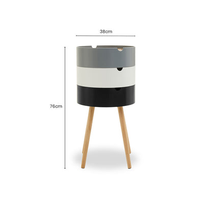 White Grey and Black Three Tier Storage Side Table with Pine Wood Legs | Viborg