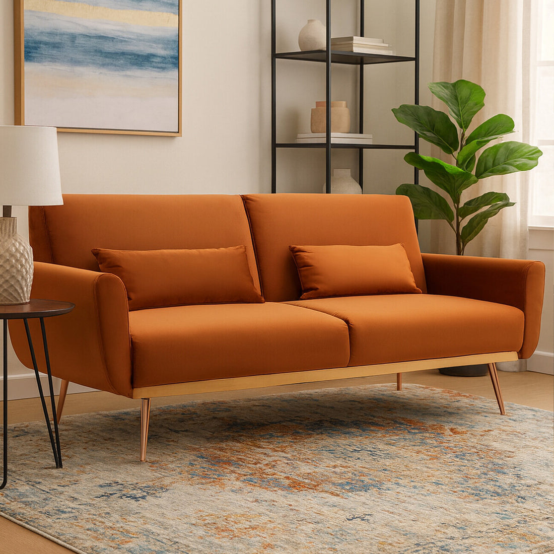 Hatton Burnt Orange Velvet Sofa Bed
