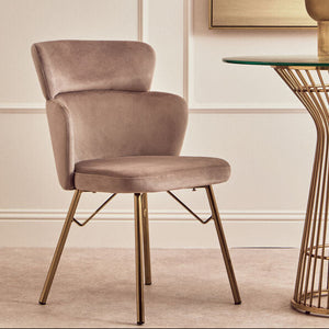Veneto Mink Velvet Chair with Brushed Gold Finish Legs