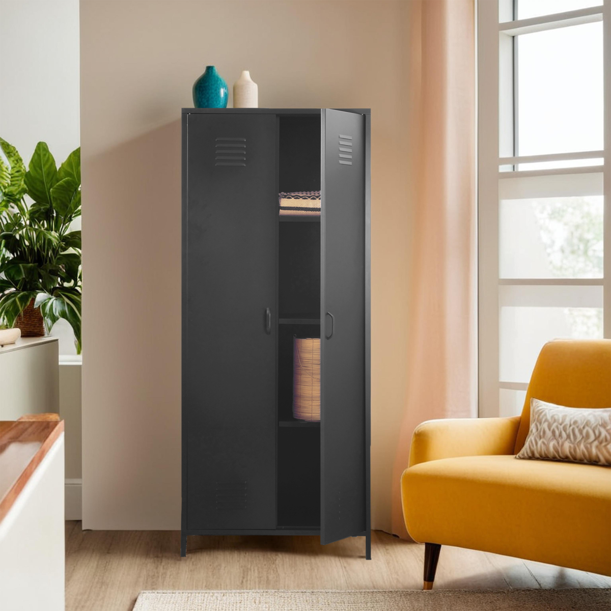 Academy Black Two Door Locker Style Wardrobe - image 1