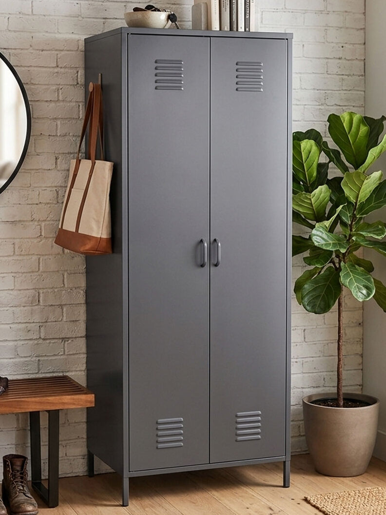 Grey Two Door Locker Style Wardrobe | Academy