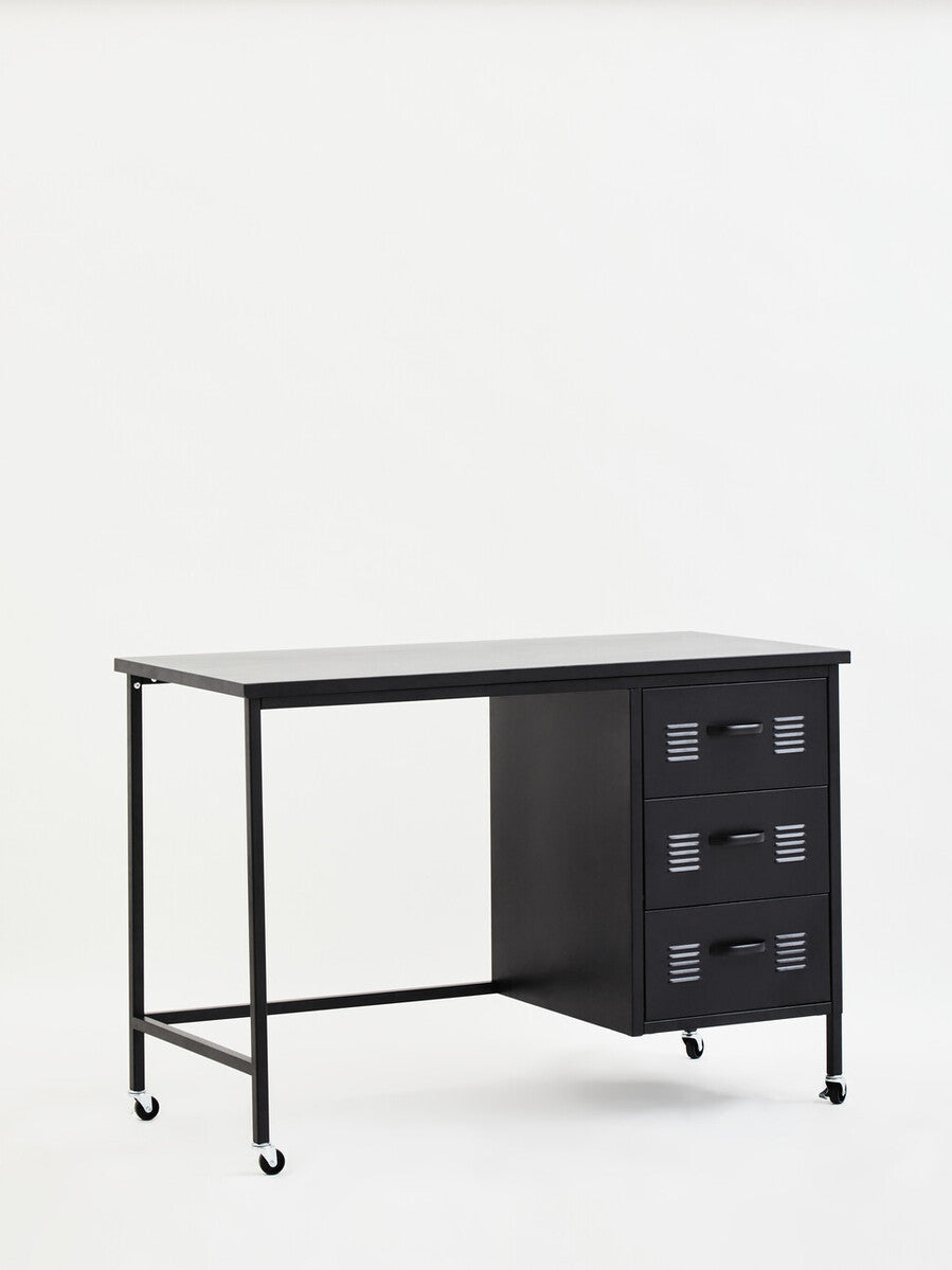 Academy Three Drawer Black Desk