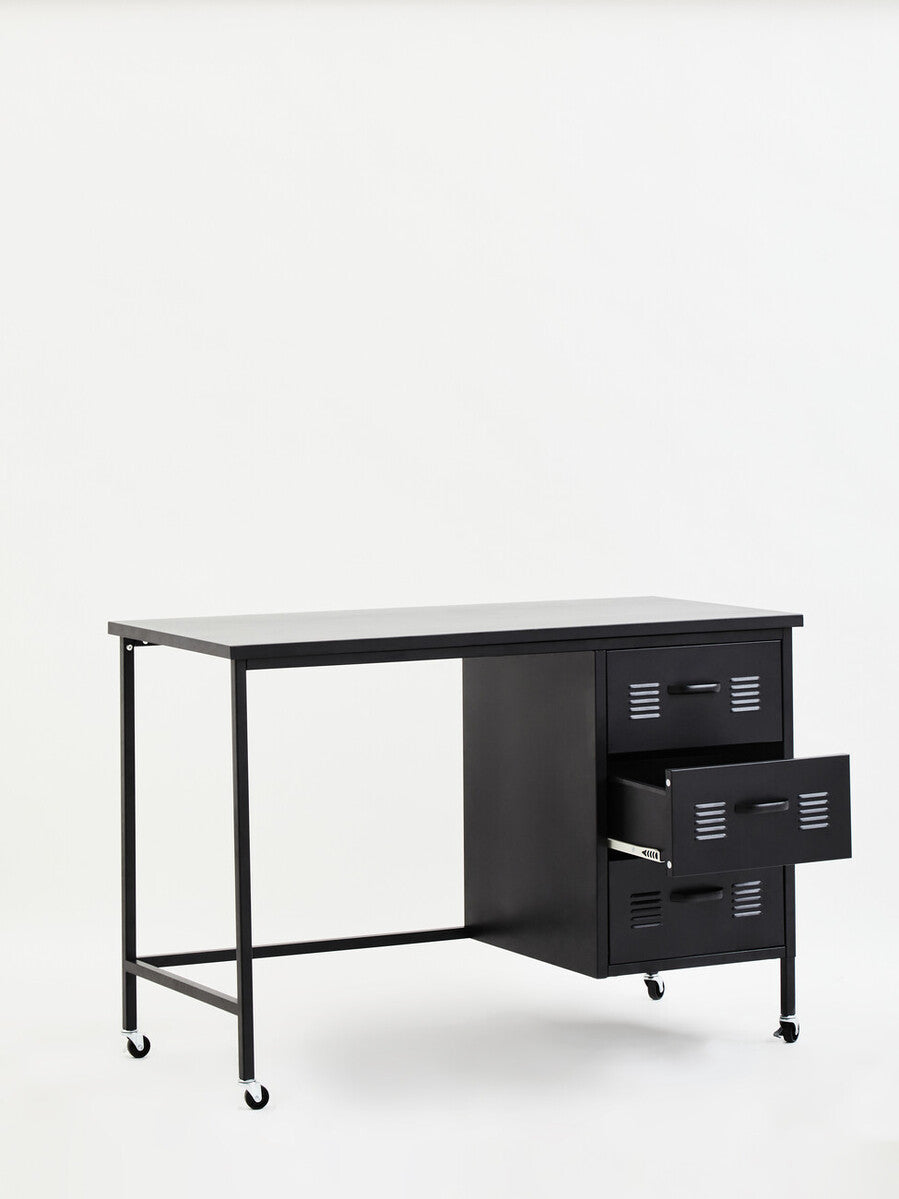 Academy Three Drawer Black Desk