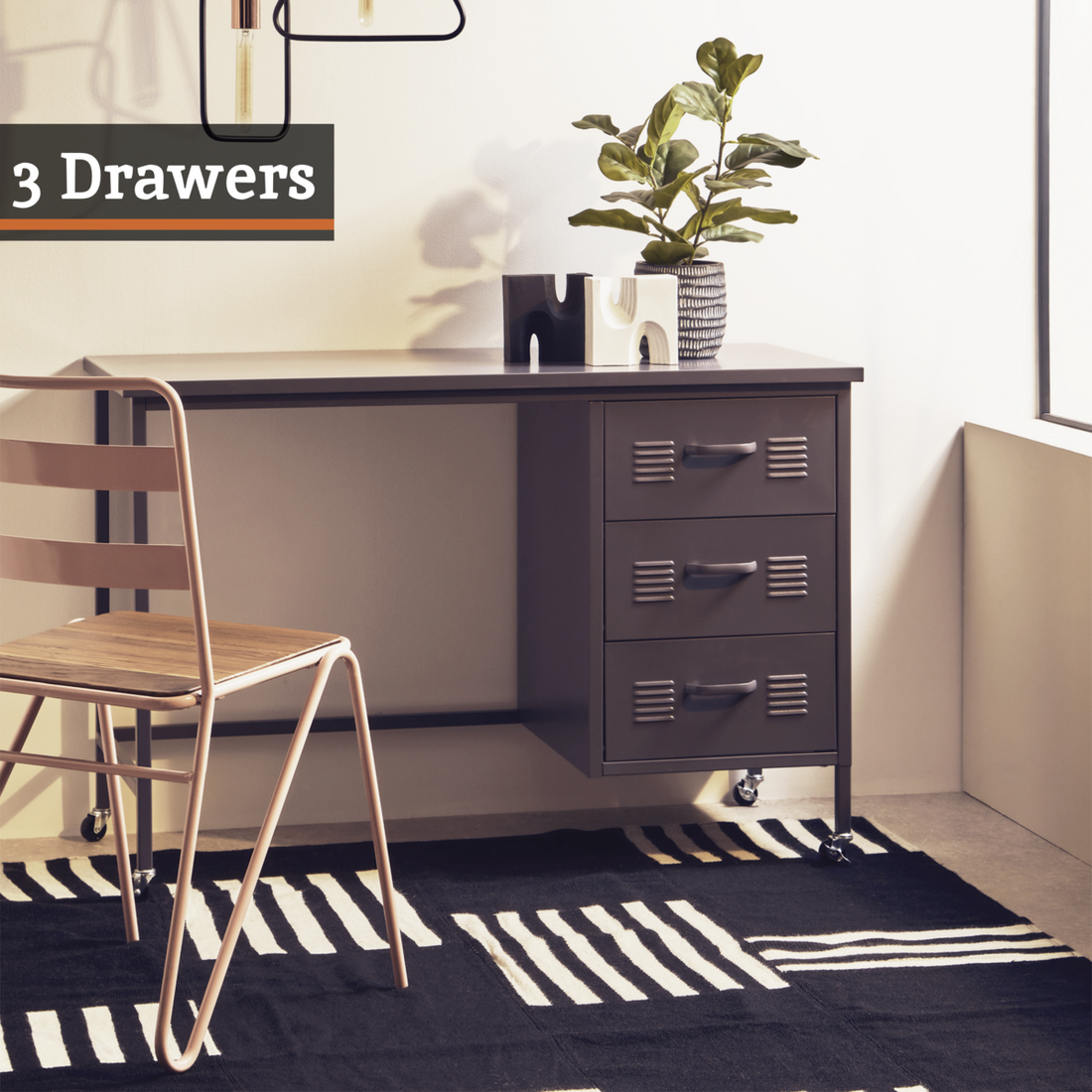 Academy Three Drawer Grey Desk - Image 6