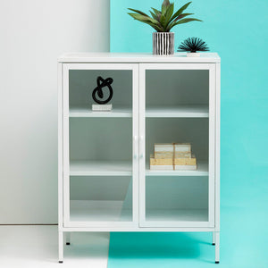 Acier Two Door White Metal Cabinet