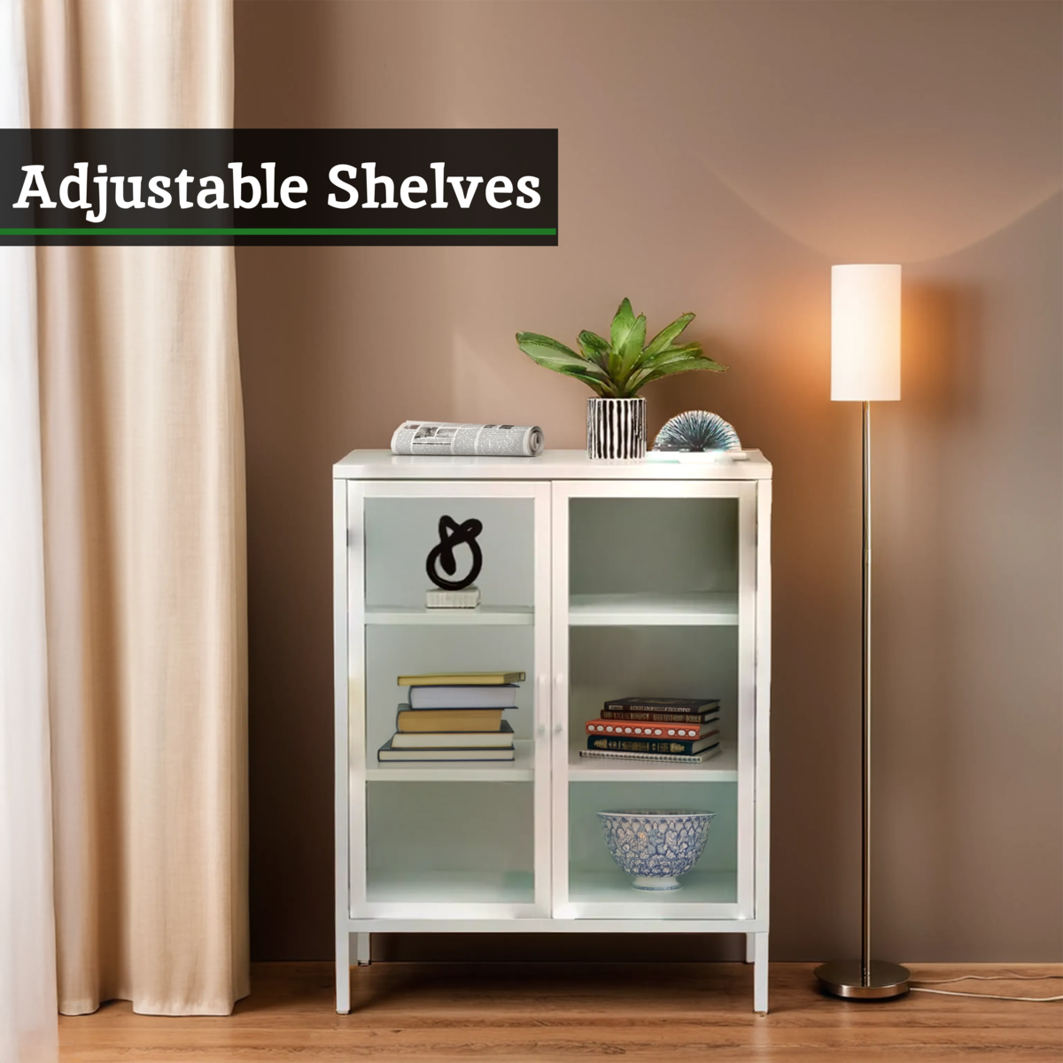 Acier Two Door White Metal Cabinet