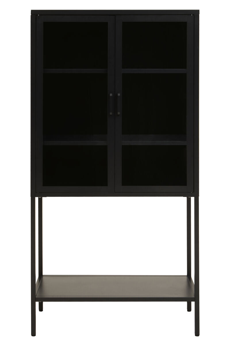 Acier Two Door Black Metal Cabinet with Glass Doors
