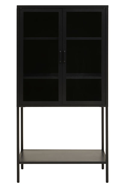 Acier Two Door Black Metal Cabinet with Glass Doors