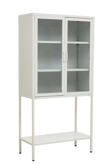 Acier Two Door White Metal Cabinet With Glass Doors