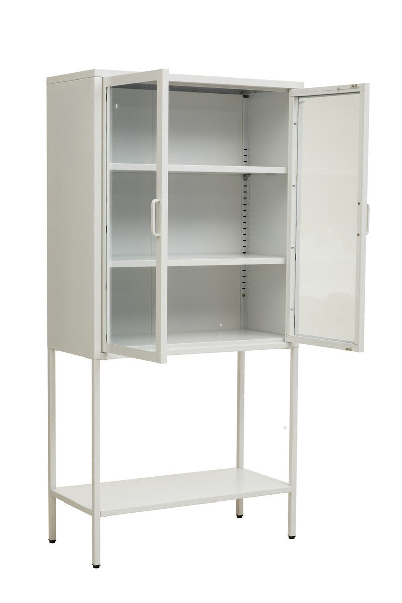 Acier Two Door White Metal Cabinet with Glass Doors