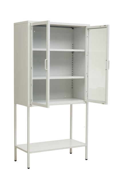 Acier Two Door White Metal Cabinet With Glass Doors