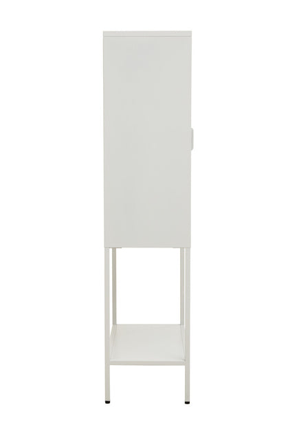 Acier Two Door White Metal Cabinet With Glass Doors