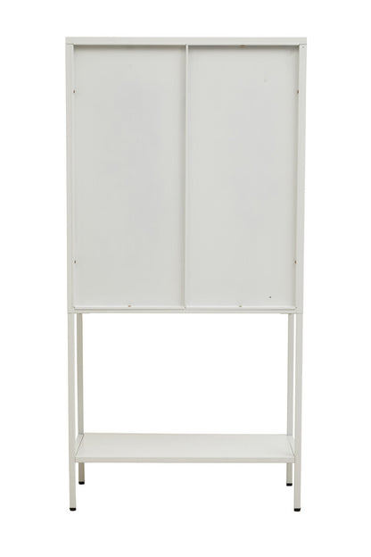 Acier Two Door White Metal Cabinet With Glass Doors