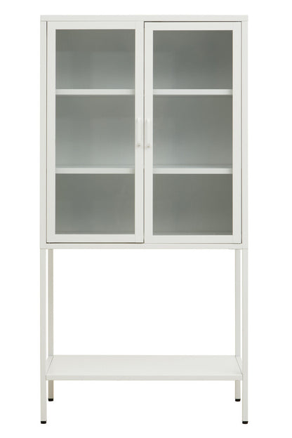 Acier Two Door White Metal Cabinet With Glass Doors