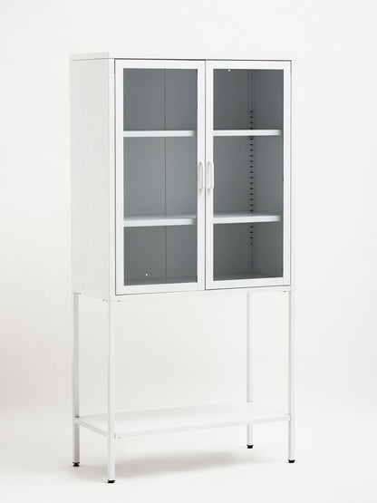 Acier Two Door White Metal Cabinet With Glass Doors