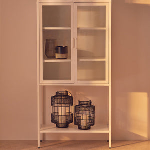 Acier Two Door White Metal Cabinet with Glass Doors