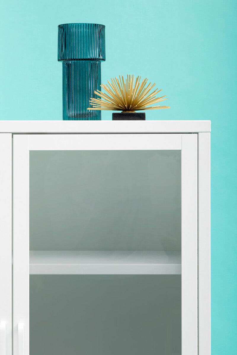 Acier Two Door White Metal Cabinet With Glass Doors