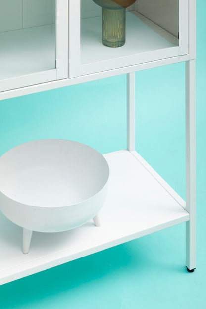 Acier Two Door White Metal Cabinet With Glass Doors