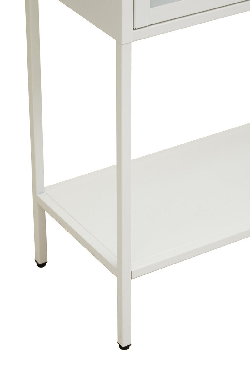 Acier Two Door White Metal Cabinet with Glass Doors