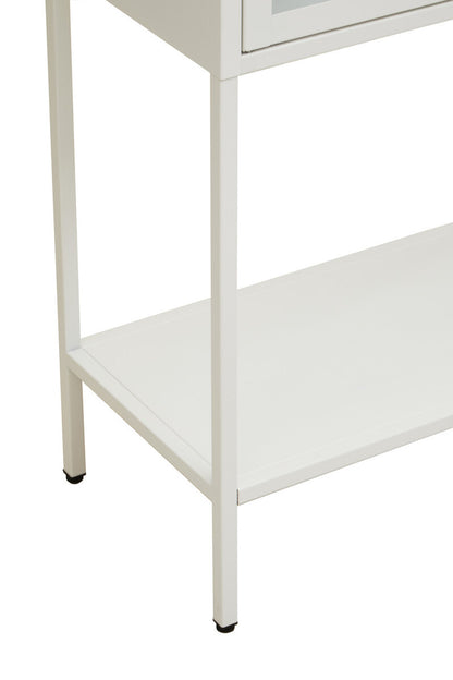 Acier Two Door White Metal Cabinet With Glass Doors