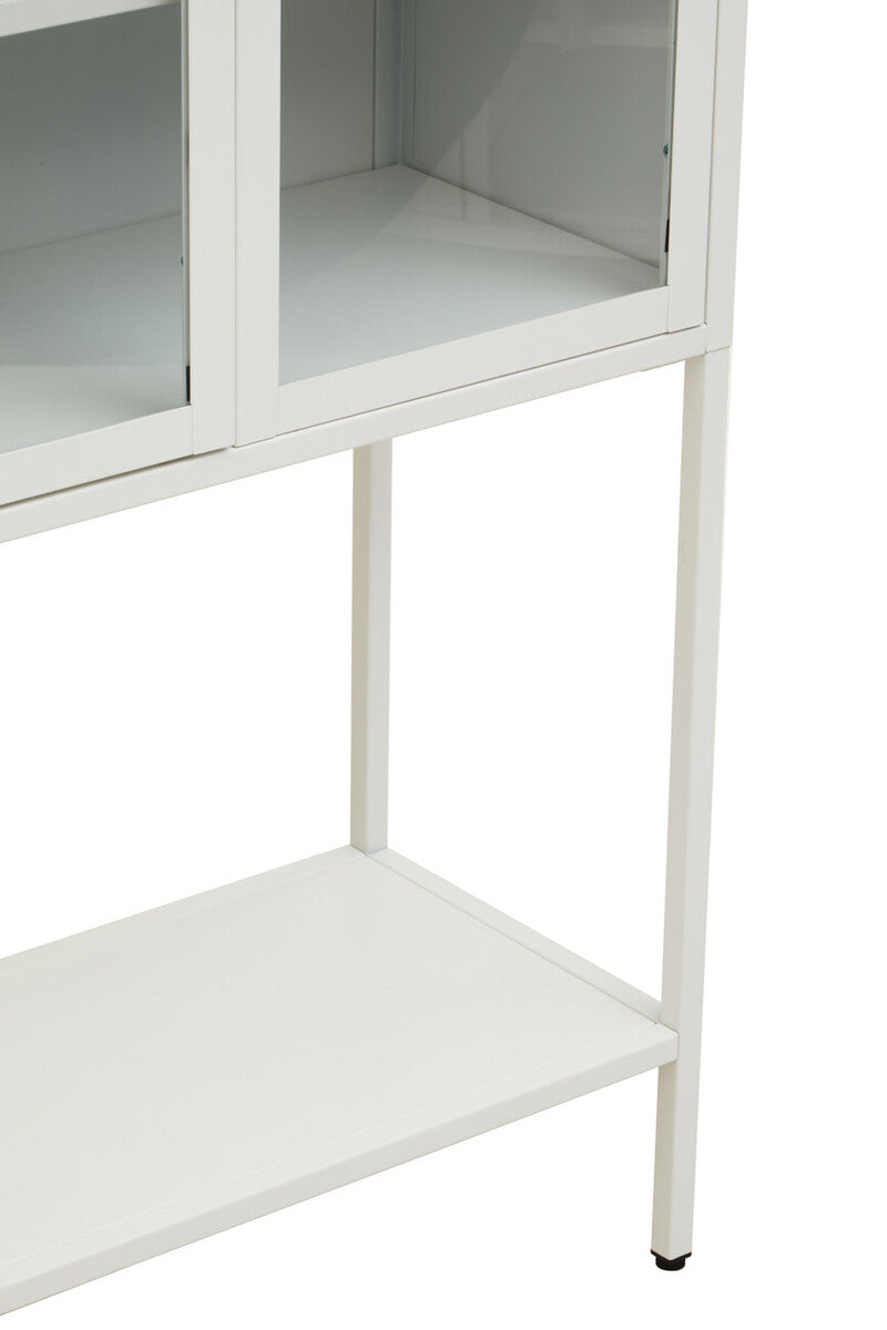 Acier Two Door White Metal Cabinet With Glass Doors