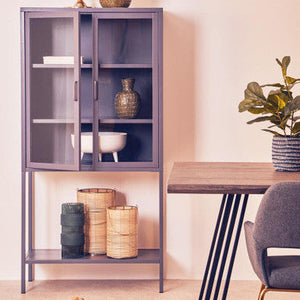 Acier Two Door Grey Metal Cabinet With Glass Doors