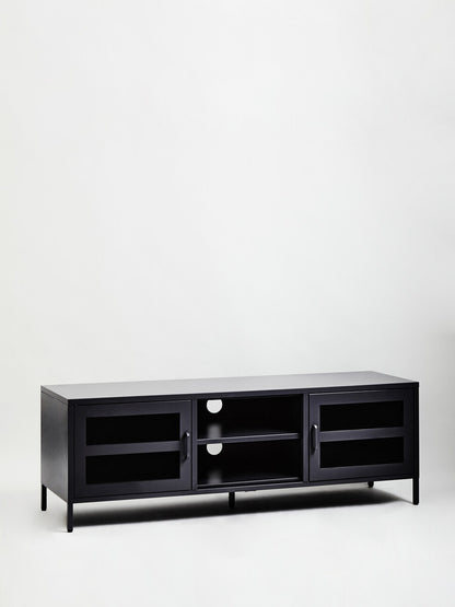 Acier Two Door Black Metal Media Unit