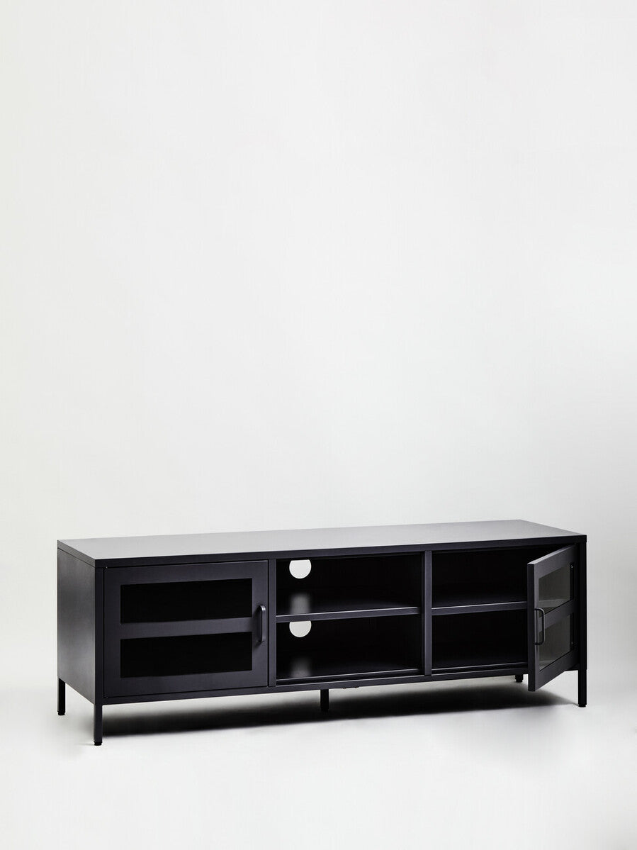 Acier Two Door Black Metal Media Unit