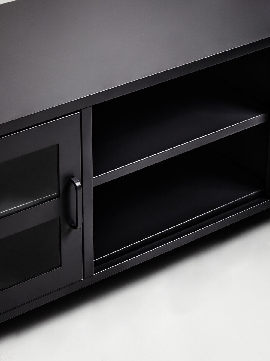 Acier Two Door Black Metal Media Unit