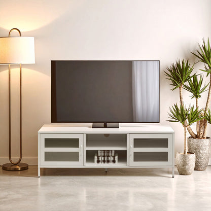 Acier Two Door White Metal Media Unit