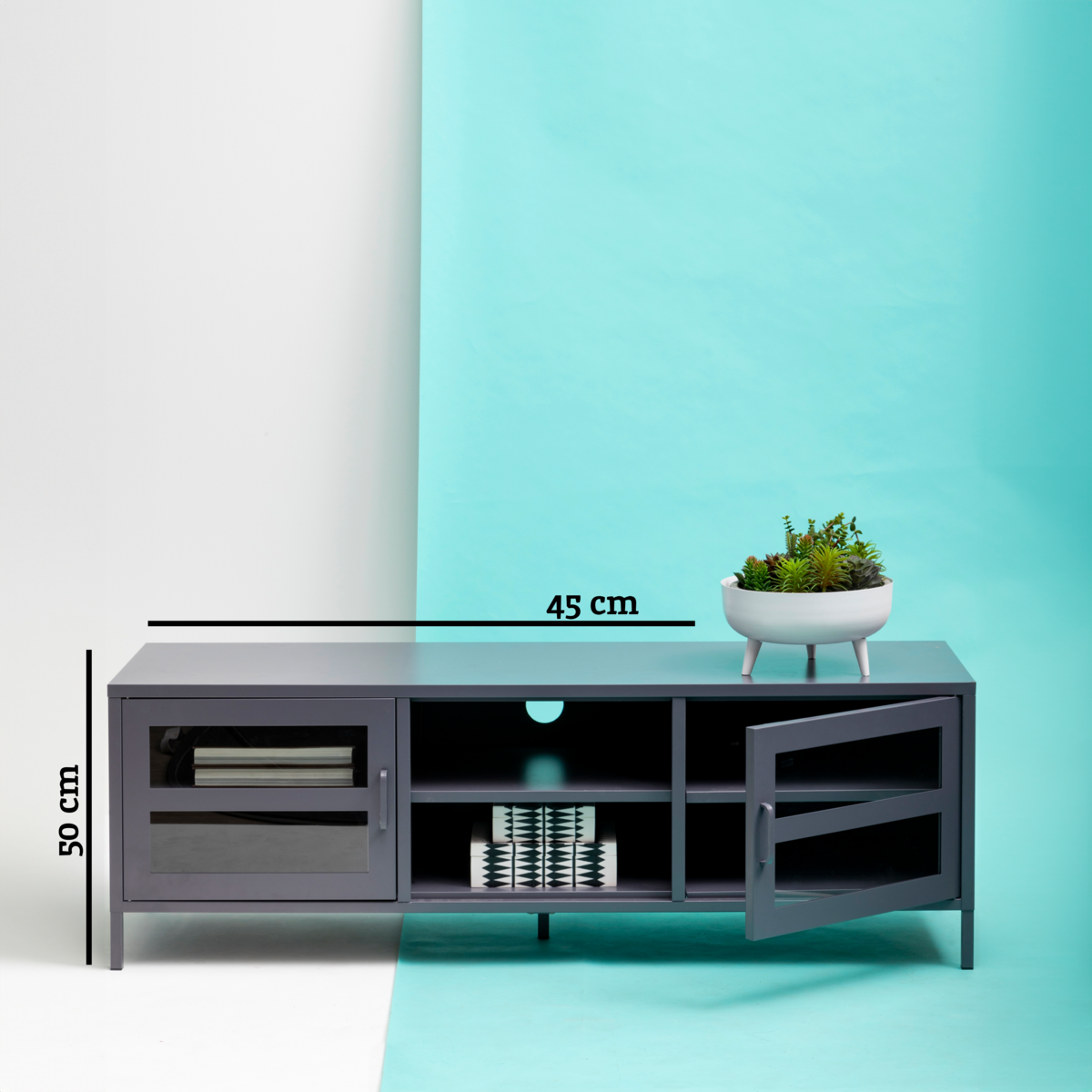 Acier Two Door Grey Metal Media Unit