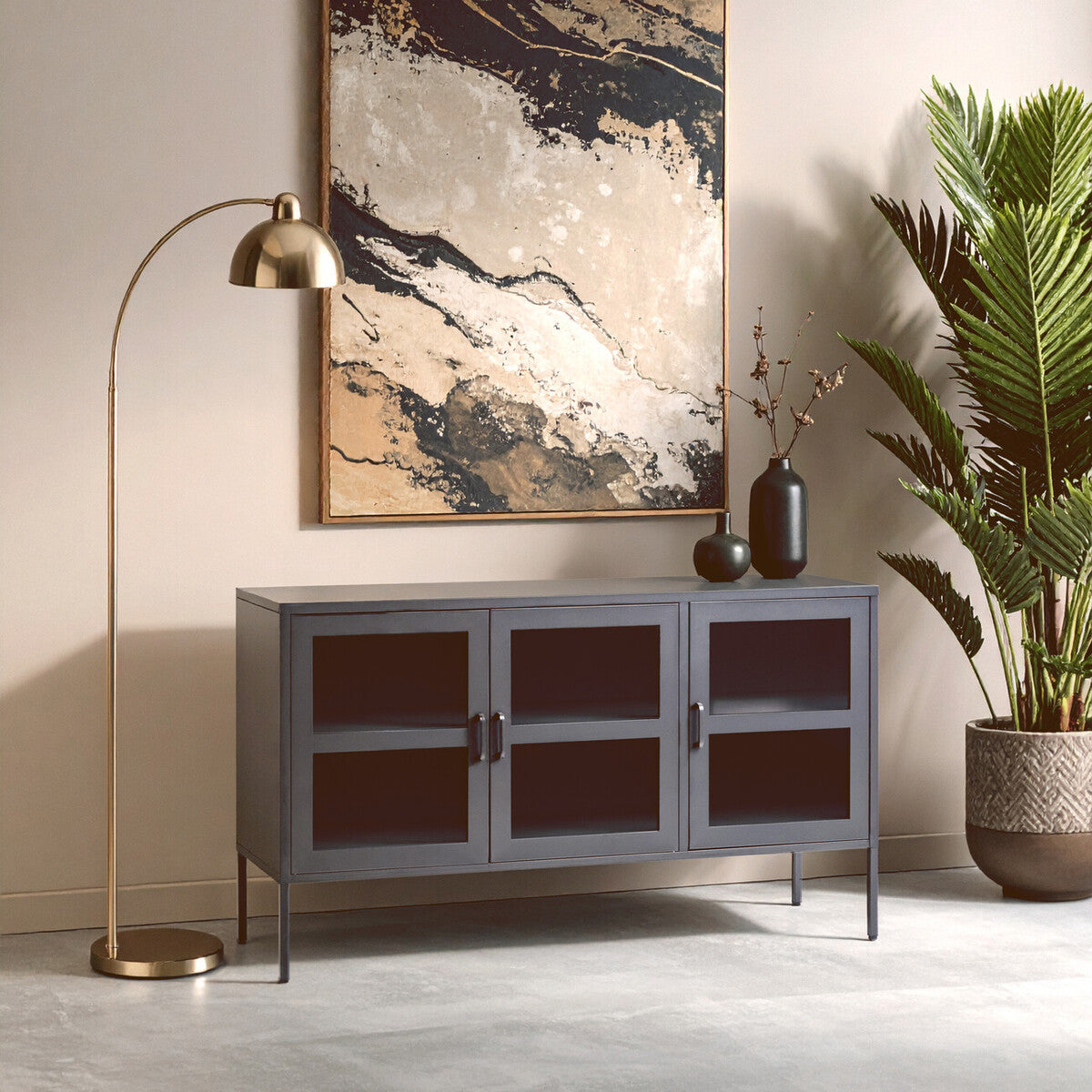 Acier Three Door Grey Metal Sideboard