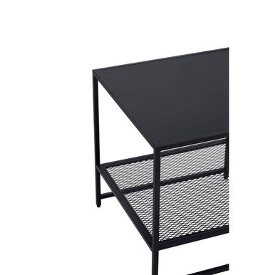 Black Powder Coated Metal Square Side Table with Open Mesh Shelf, Acero