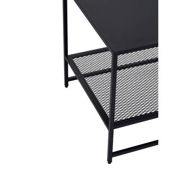 Black Powder Coated Metal Square Side Table with Open Mesh Shelf, Acero