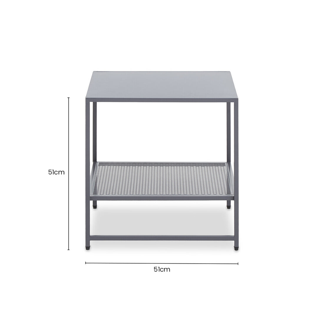 Grey Powder Coated Metal Square Side Table with Open Mesh Shelf, Acero