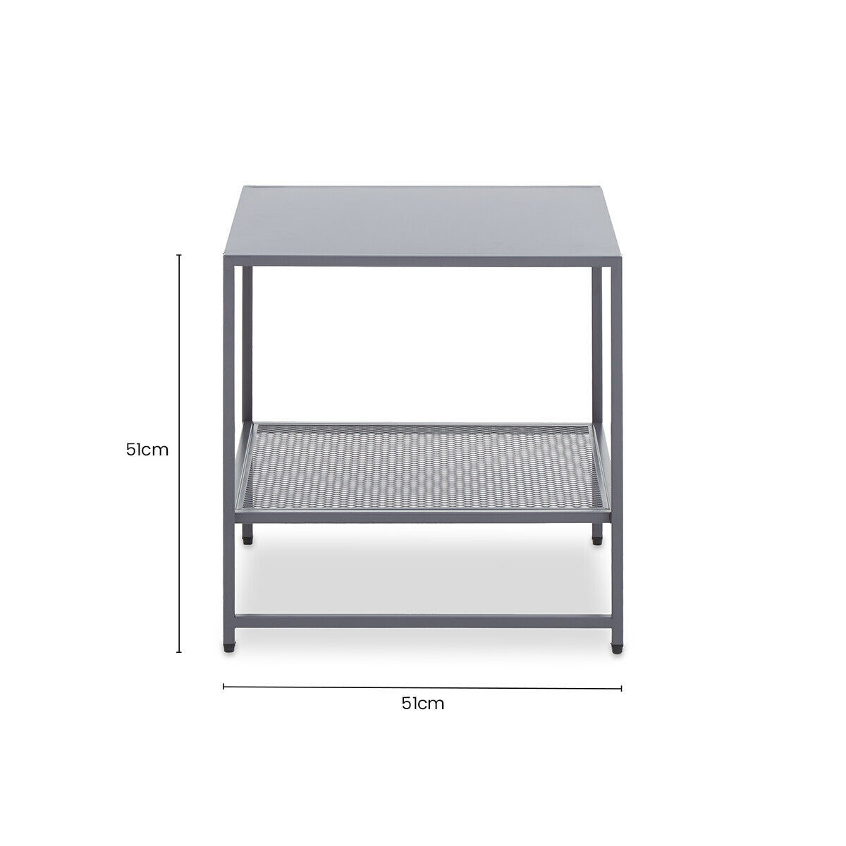 Grey Powder Coated Metal Square Side Table with Open Mesh Shelf, Acero | Acero