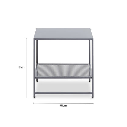 Grey Powder Coated Metal Square Side Table with Open Mesh Shelf, Acero | Acero