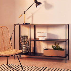 Black Metal Console Table with Rectangular Top and Two-Tier Open Shelf Storage, Acero