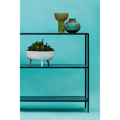 Black Metal Console Table with Rectangular Top and Two-Tier Open Shelf Storage, Acero