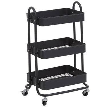 Acero Three Tier Black Metal Trolley