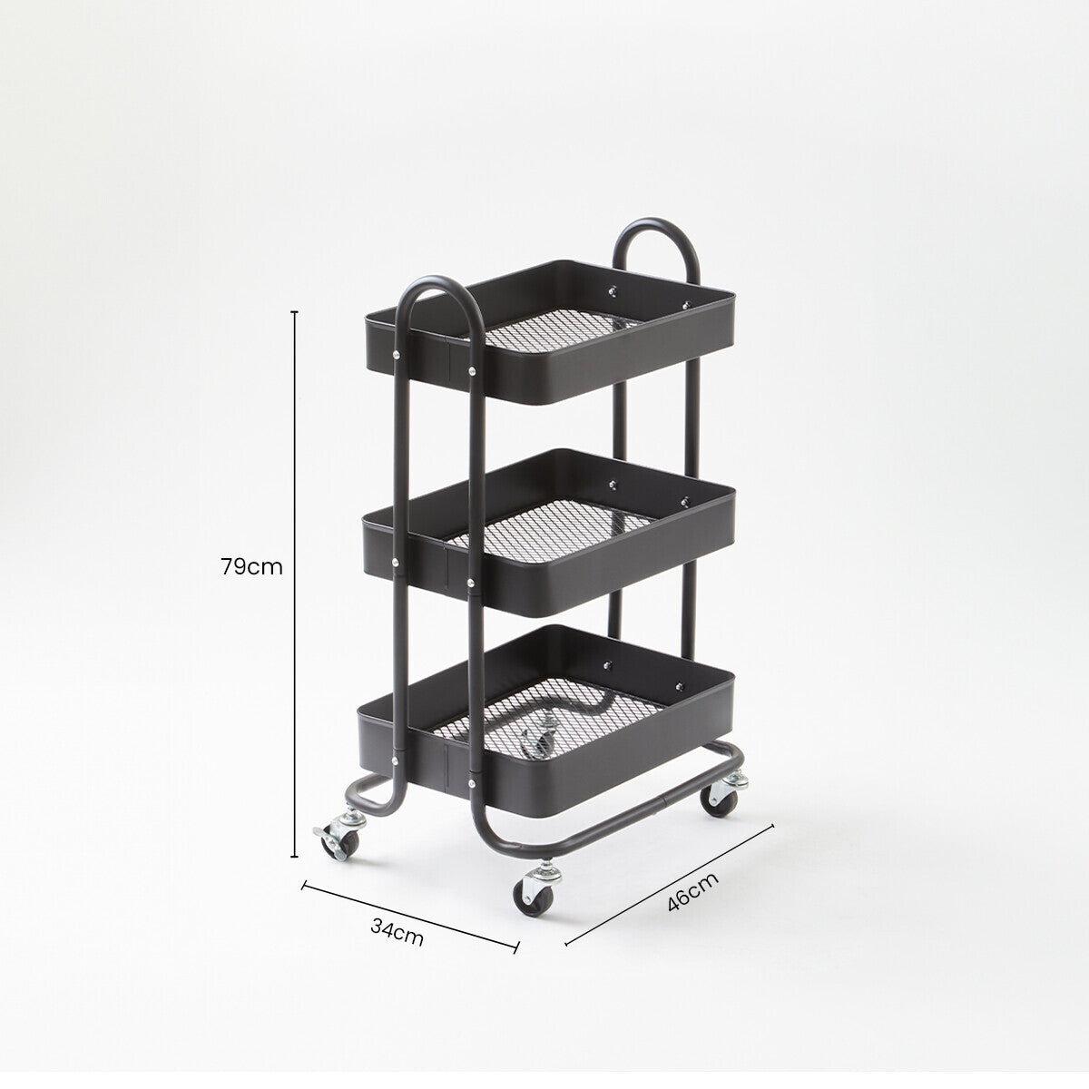 Acero Three Tier Black Metal Trolley