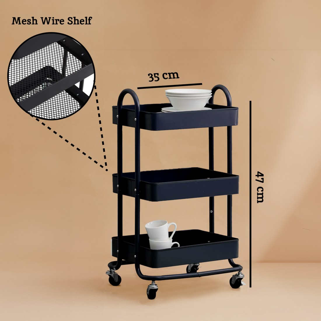 Acero Three Tier Black Metal Trolley - Image 20
