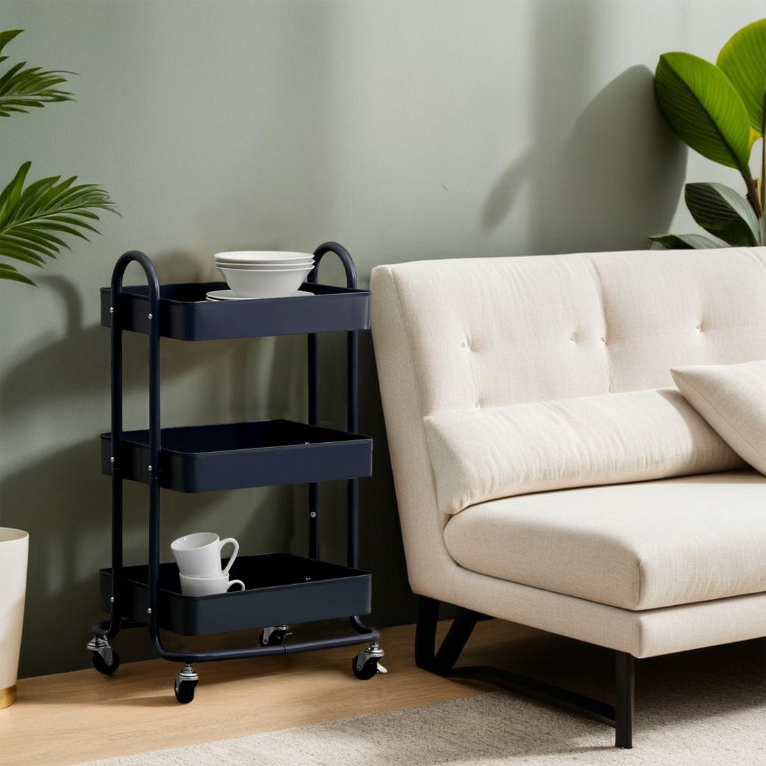 Acero Three Tier Black Metal Trolley