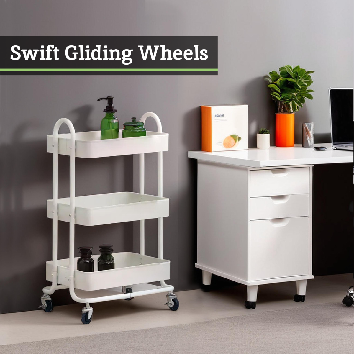 Acero Three Tier White Metal Trolley