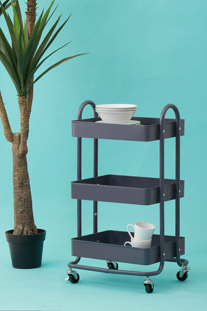 Acero Three Tier Grey Metal Trolley
