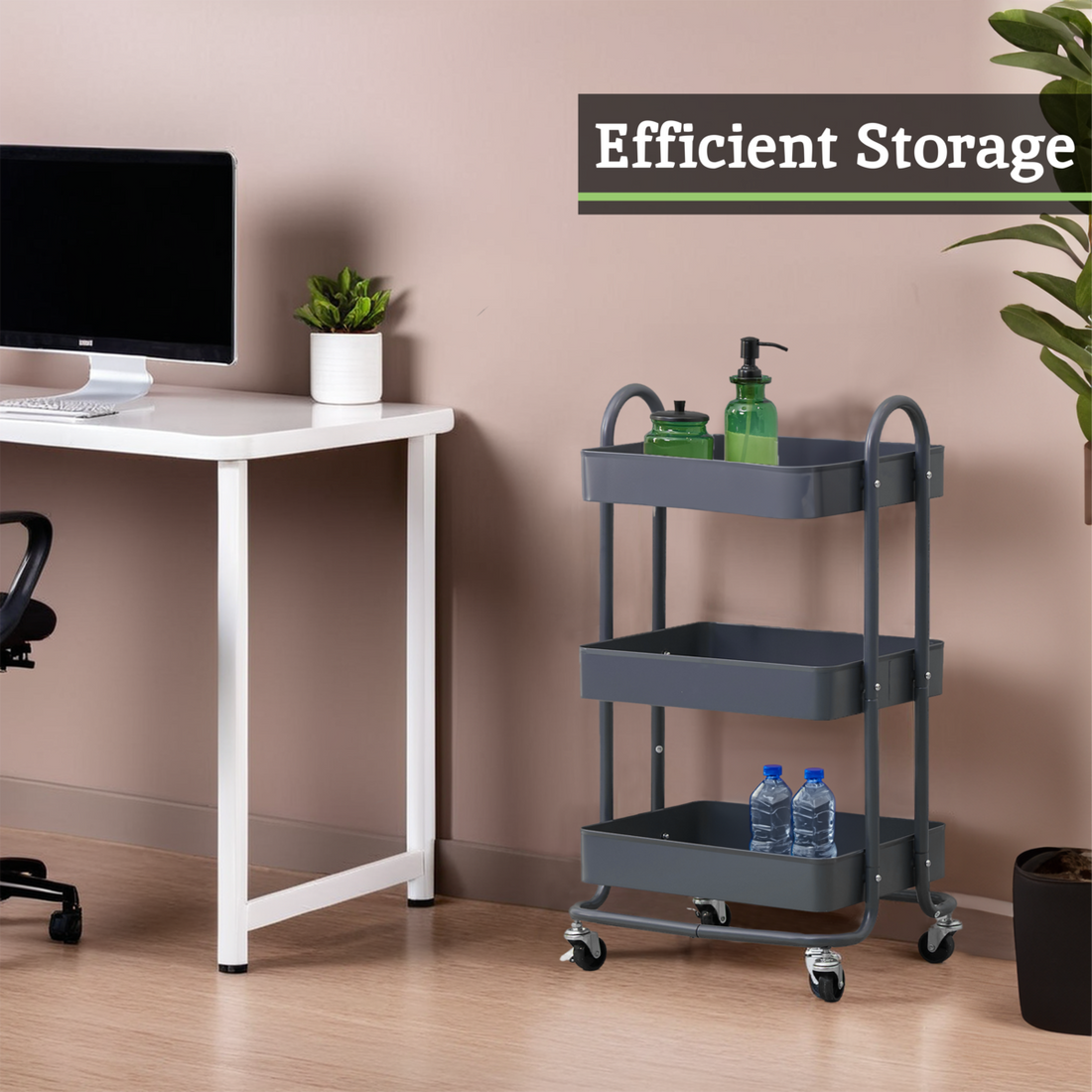 Acero Three Tier Grey Metal Trolley