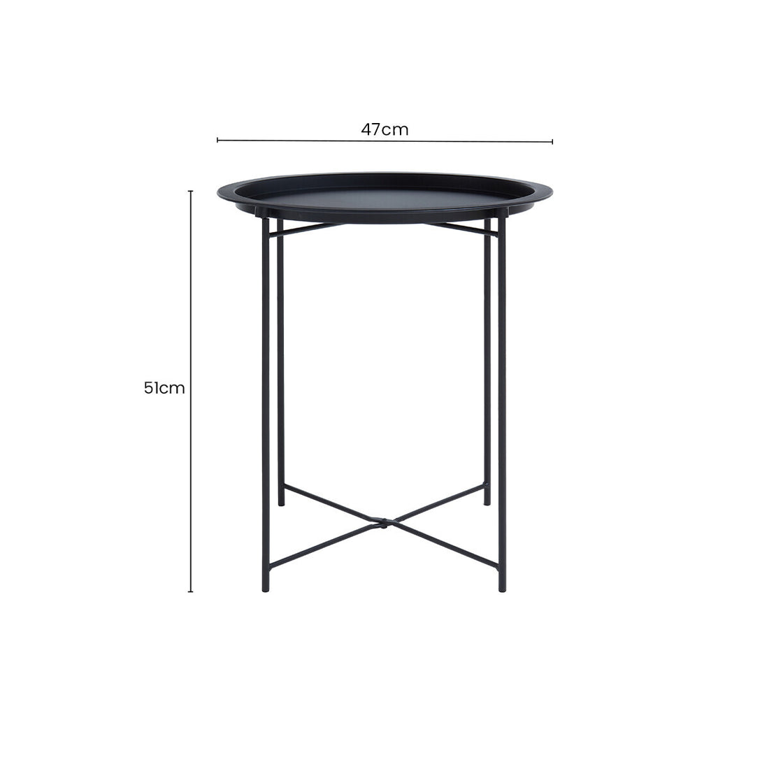 Black Powder Coated Metal Round Side Table with Intersecting Cross Base, Acero