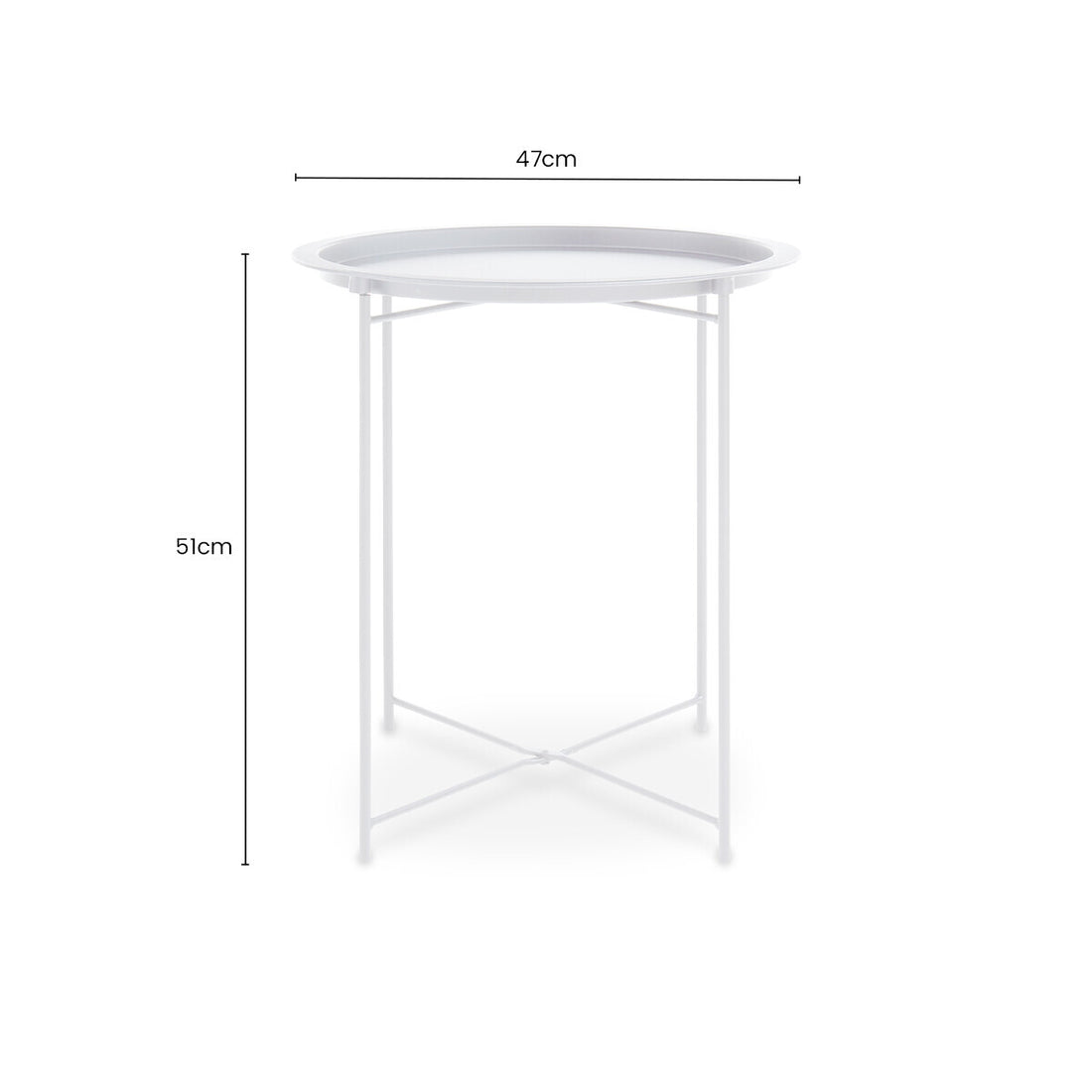 White Powder Coated Metal Round Side Table with Intersecting Cross Base, Acero
